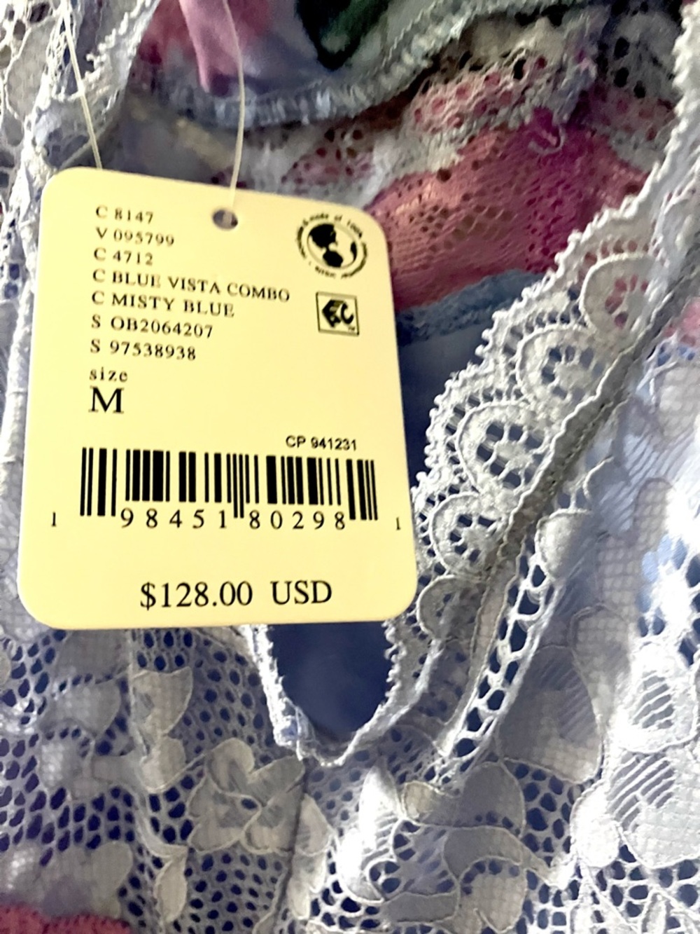Free People Periwinkle Blue and Orchid Pink Floral Lace-Trim/Satin Slip Dress: M - Picture 10 of 10